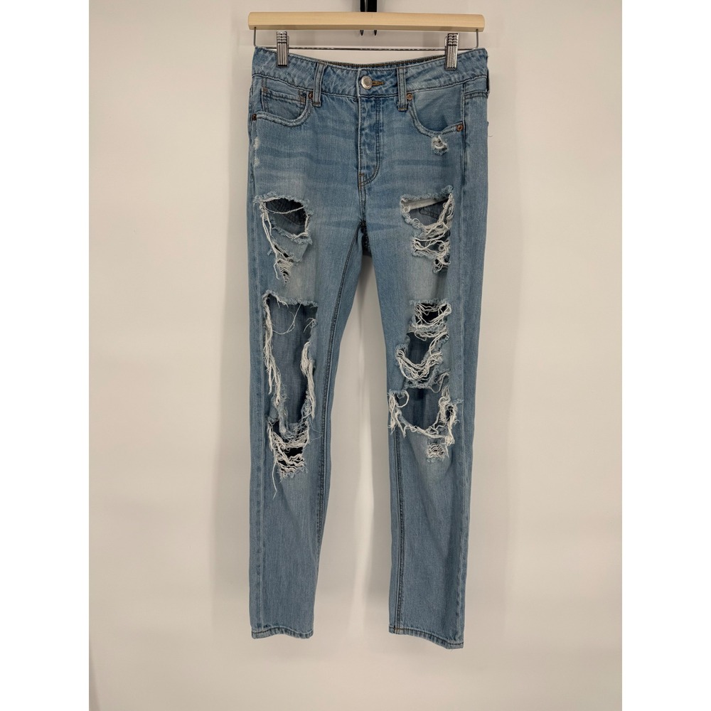 American Eagle Distressed Ripped Denim Jeans Light Wash‎ Women's Sz 0